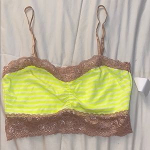 Lush Neon yellow & Nude lace bralette SZ S NWT